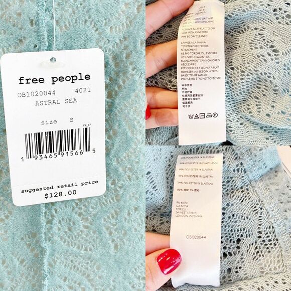 FREE PEOPLE Coffee in the Morning Tunic Blue Astral Sea Knit Lace Sweater Small - Picture 3 of 8